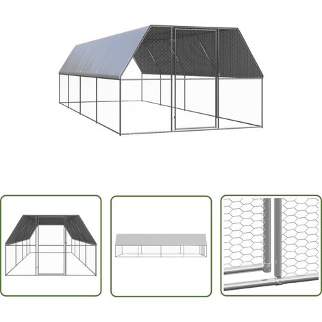The Living Store Poulailler d'extérieur 3x8x2 m Acier galvanisé - Cage Poule - Poulailler Extérieur - Abri Animal - Volaille - Coq (1/5)