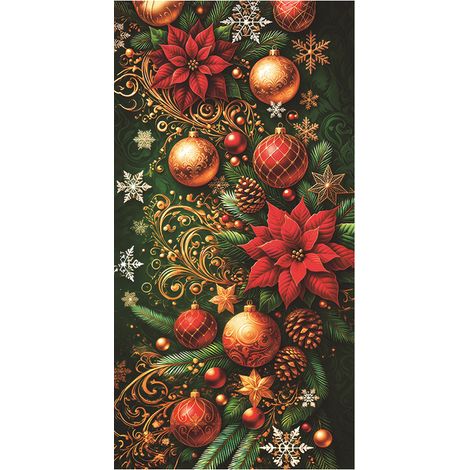 Décoration de porte de Noël neuve, motif cadeau du Père Noël, ambiance festive - 90 x 180 cm (perforée + ruban) - 12