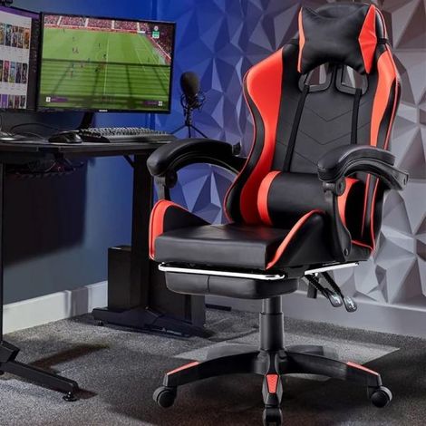 Sedia Gaming Ergonomica Girevole Reclinabile 135° con Rotelle Poggiapiedi NERO-ROSSO (1/5)