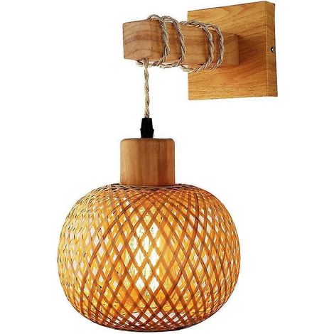 Retro wall lamp rattan wall lamp living room bedside lamp retro bedroom decorative lighting (1/5)