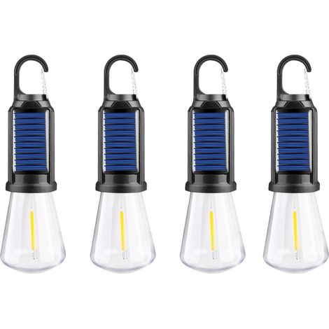 Lampe Solaire Pour Tente - Lanterne LED Rechargeable USB - Étanche IPX4 - Lumière Chaude - Pour Camping Randonnée Urgence - 4 Pièces (1/2)