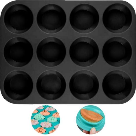 Moule à muffins en silicone 12 empreintes – antiadhésif, résistant au four et au lave-vaisselle, idéal pour cupcakes et petits gâteaux