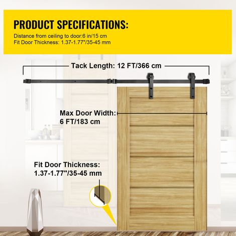 Mophorn 12 FT Schiebetür-Hardware-Kit für Scheunentore, 330 Pfund tragende Schiene aus Karbonstahl, Doppel-Scheunentor-Kit für 1,57-1,77 Zoll Dicke und 6 FT breites Paneel
