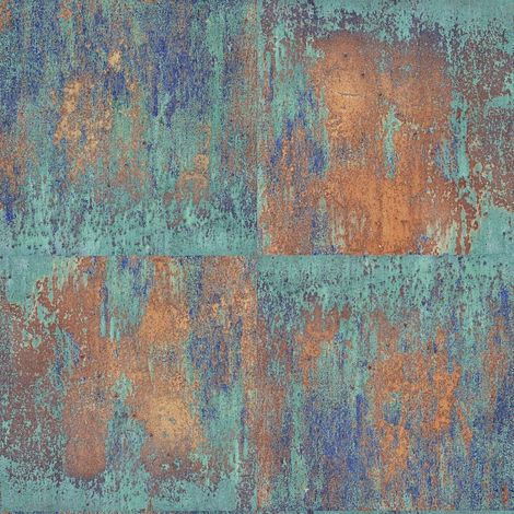 papier peint fleurs vintage bleu, marron et brun rouille - A.S. Création (1/5)