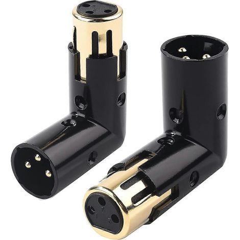 Lot de 2 adaptateurs audio XLR coudés mâle-femelle 3 broches noirs (XLR 90°). (1/5)