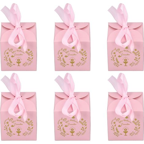 50 Stück dekorative, harmlose kleine Geschenkboxen aus Papier für Süßigkeiten, ideal für Partys und Hochzeiten, rosa (1/5)