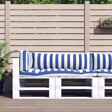 vidaXL Coussin d'extérieur 3 pcs Bleu et Blanc 103 x 58 x 10 cm Tissu