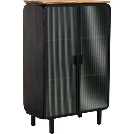 Vitrina de metal, madera y vidrio 2 puertas, negro72x36x113h cm (1/5)