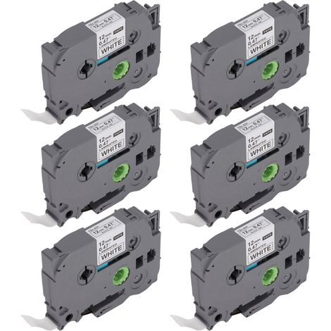 Ruban pour étiqueteuse 12mm x 8m, noir sur blanc, adhésif fort et étanche - Lot de 6 pour TZC231 (1/5)