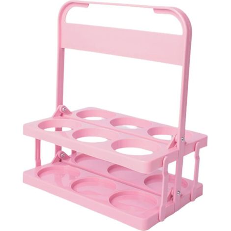Porte-bouteilles pour 6 bouteilles, panier à boissons, en plastique, porte-gobelet portable, pliable avec poignée, porte-bière pour boissons, bière, champagne (rose) (1/4)