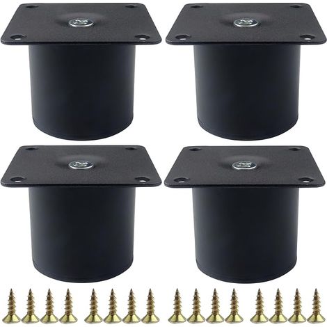 Gambe rotonde in metallo nero per mobili con viti di montaggio per letto e piano di lavoro (10 cm) (5 cm) (1/5)