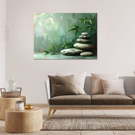 Wandbild Zen-Steine Blätter Imitatfarbe 90x60 (1/4)