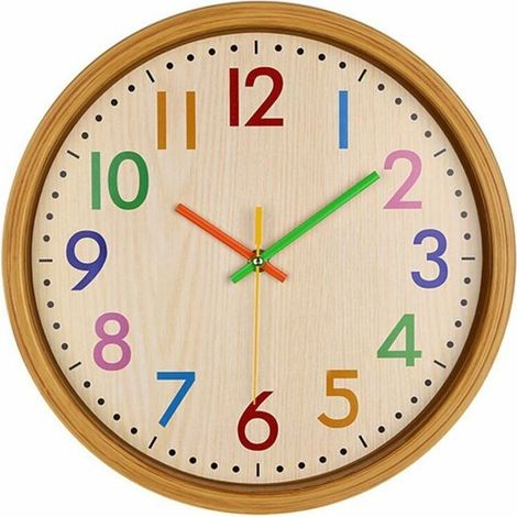GDHZS-Pendules murales 12 pouces silencieux coloré numéro enfants horloge murale grande horloge murale décorative sans coutil style vintage à piles (1/4)