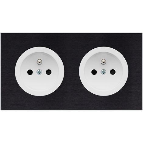 FONTINI 2 prises 2P+T blanc glossy DOM + plaque double métallisé anthracite (1/5)