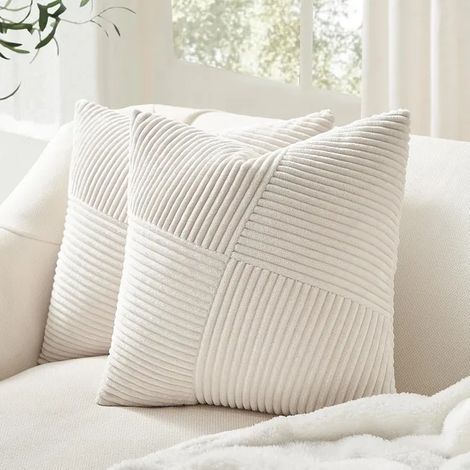 Lot de 2 housses de coussin en velours côtelé crème blanc 40x40 cm (1/5)