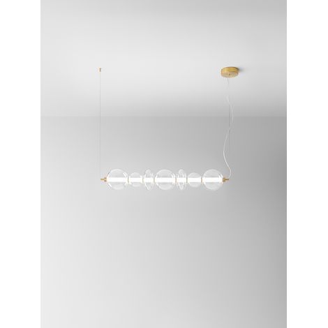 Suspension Led En Verre Transparent 7 Lumières, Structure Laiton Bruni, 50W 4250Lm, Design Moderne Intérieur, 117,5 Cm - Perenz, Luminaire Chic (1/3)