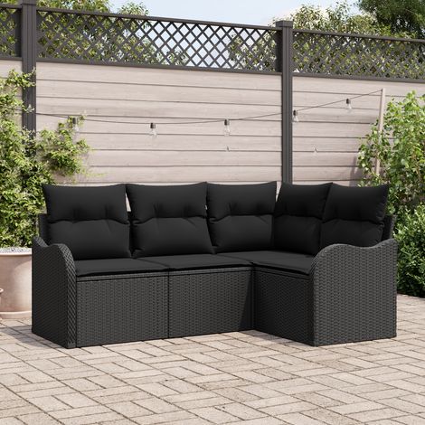 vidaXL Garden Sofa Set 4 pcs Black Poly Rattan (1/5)