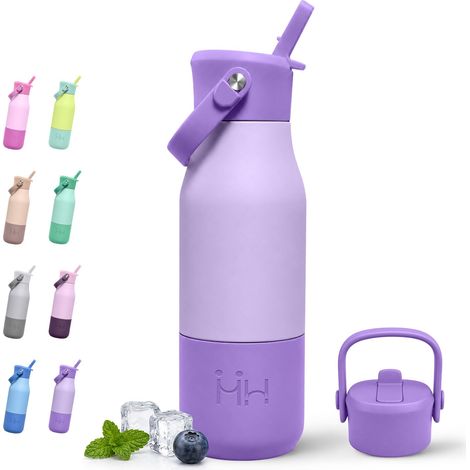Gourde 700ml, Bouteille Isotherme en Acier Inoxydable, Bouteille avec Manchon en Silicone, Gourde Inox avec Paille, pour l'École, Bureau, Extérieur, Camping, Randonnée, Gym (1/5)