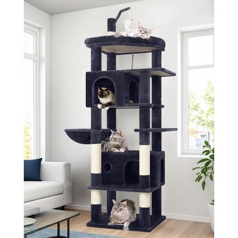 1 Arbre à Chat, 2 Niches Spacieuses, Plateformes Rembourrées, Panier Doux, Jouets Sisal, Pour 3-4 Chats Adultes (1/5)