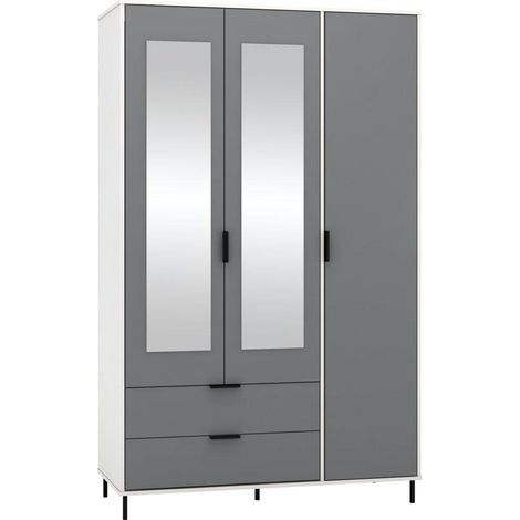 Madrid 3 Door 2 Drawer Mirrored Wardrobe - L52 x W121.5 x H196 cm - Grey/White Gloss (1/5)
