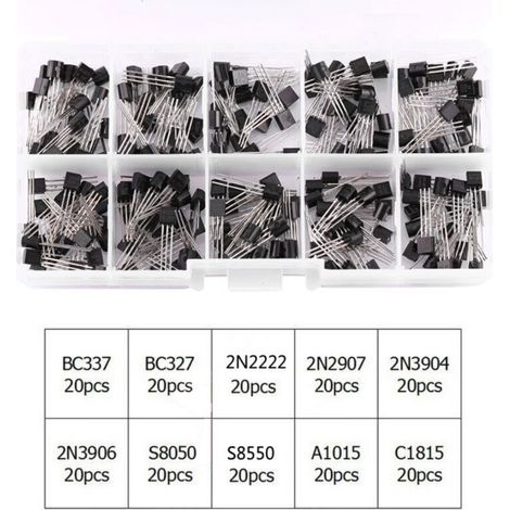 BC337, BC327, 2N2222, 2N2907, 2N3904, 2N3906 Power Transistor Assortment Kit - 10 Values, 200 Pieces (1/5)