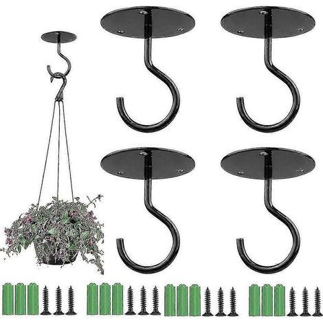 Lot de 4 crochets muraux/plafond robustes pour plantes suspendues-Black (1/5)
