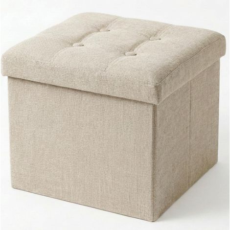 Pouf Rangement Pliable avec Couvercle en Tissu 38x38x38 cm – Coffre de Rangement, Banc Multifonction, Repose Pied Salon, Coiffeuse (Beige) (1/5)