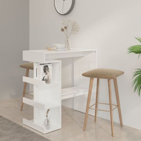 Maison Chic – Table haute de bar avec 3 étagères de rangement – Blanc brillant – Dimensions 100x50x101,5cm – Matériau bois d'ingénierie (1/5)
