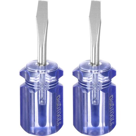 2pcs SL6 Tournevis À Tête Plate Court Magnétique Stubby Bleu (1/5)