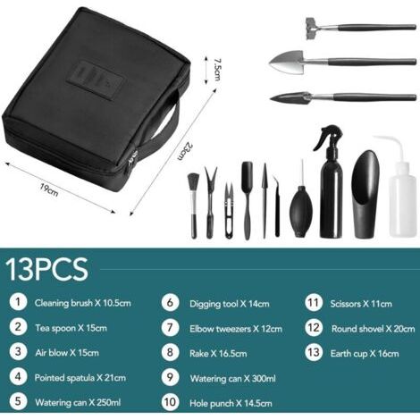 NALOOKAMIC Kit d'outils pour Bonsai, Mini Outils de Jardinage pour Les Plantes d'intérieur, Lot de 13 Outils en Acier Carbone pour Plantes Succulentes Transplan (1/3)