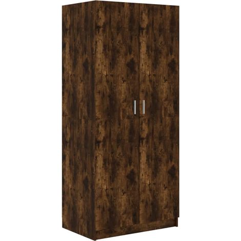 Vidaxl – Armoire en bois d'ingénierie chêne fumé 80x52x180 cm – 2 portes avec barre de penderie – Résistante à l'humidité et stable (1/5)