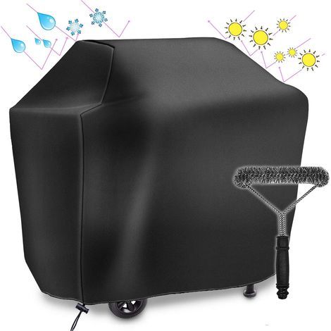 Housse Barbecue,Housse Barbecue Gaz Bache Barbecue de Protection BBQ Couverture Anti-UV Imperméable pour Weber,Holland,Jennair etc GROOFOO（145 x 61 x 117 cm，avec Une Brosse Grill pour Barbecue）