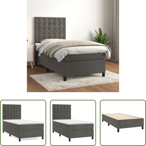 vidaXL Matratzenauflage - Boxspringbett mit Matratze Dunkelgrau 90x200 cm Samt (1/5)