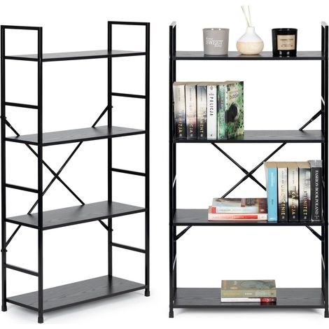 Modernes breites holzregal mit 4 ablagen loft schwarz