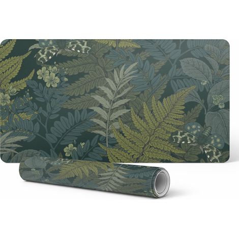 Elegante tapete decorativo de escritorio con hojas de bosque y mariposas, 120 x 60 cm.