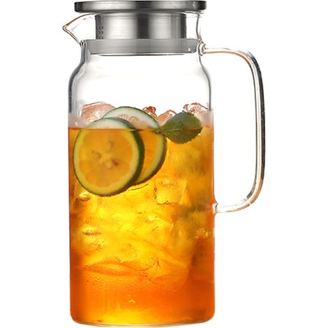 Théière en verre, cafetière à thé, grande capacité, bouteilles à jus résistantes à la chaleur avec couvercle amovible en acier inoxydable (1/5)