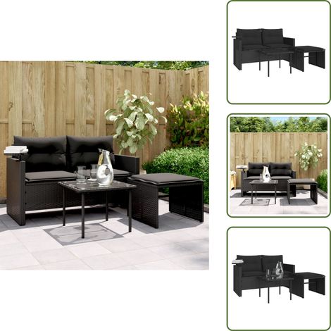 3-tlg. Garten-Sofagarnitur mit Kissen Schwarz Poly Rattan - Gartenmöbel - Outdoor Möbel - Rattan Sofa - Gartengesetze - Balkonmöbel (1/5)