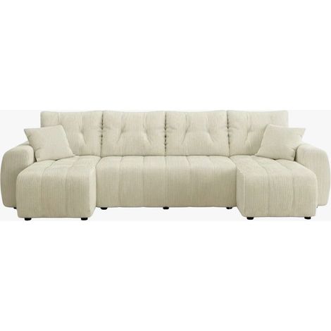 ALYA XL Canapé panoramique convertible avec coffre en velours côtelé beige (1/5)