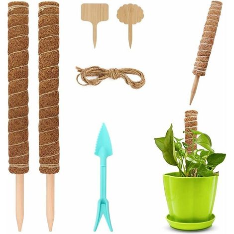Tuteur en fibre de coco de 52 cm, 2 treillis en mousse pour plantes avec 2 étiquettes, cadre grimpant en fibre de coco naturelle avec bêche de jardin. (1/5)