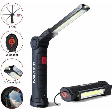 Luz LED de trabajo recargable de 800 lúmenes, Base magnética, 5 modos para garaje, Camping, linterna LED portátil de emergencia (1/5)