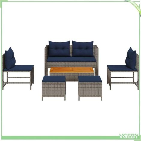 Ensemble salon de jardin - FAFEICY - 4104706 - Gris et bleu marine - Poly rattan cadre acier - 6 places modulable (1/4)