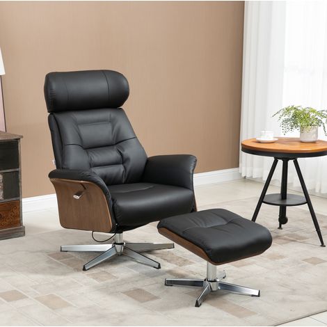 Sillón relax giratorio con taburete y función reclinable, negro HAVRYA (1/4)