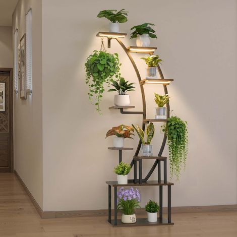 VEVOR Scaffale per Piante Moderno con Luci di Crescita, Scaffale Illuminato per Piante a 9 Livelli Alto 1600 mm, Supporto Angolato in Metallo, 3 Timer e 10 Livelli di Luminosità, Espositore per Fiori (1/4)