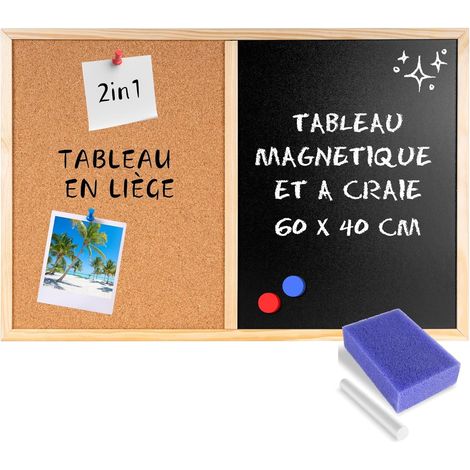 Tableau Panneau Liège + Tableau Craie et Magnétique 60 x 40 cm