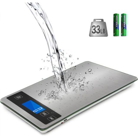 Balance de Cuisine Electronique, Balance Alimentaire Numérique de Précision 1g en Acier Inoxydable, Capacité 15kg/ 33lb, Grande Plate-forme de 23 x 16 cm, Écran LCD Rétroéclairé, Verre Trempé (1/5)
