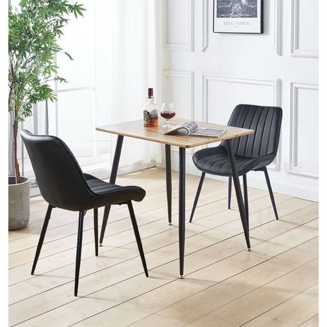 Hallowood Furniture Cullompton Small Dining Table and Chairs Set 2, 80cm Oak Effect Top Rectangular Kitchen Table and Chairs in Black Bonded Leather Upholstery and Metal Legs for Home, Office & Café (1/5)