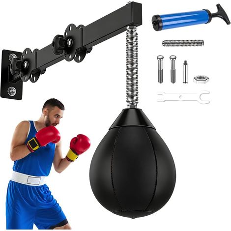 Speed Punching Ball - Hauteur réglable et pliable - Support mural - Balle de boxe avec suspension - Pour enfants, adolescents et adultes - Entraînement de gym à domicile - Amélioration des réflexes et (1/5)