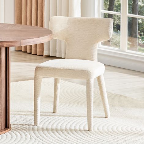 Lot de 2 chaises de salle à manger en tissu blanc, dossier en T et piètement en fer (1/5)