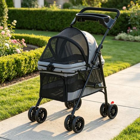 Pliable et compacte, poussette pour chien et chat pour promenade et voyage, adaptée aux petits chiens et chats (1/5)
