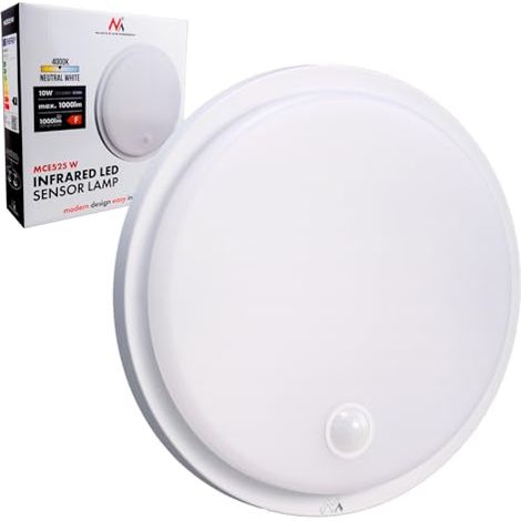 MACLEAN LAMPE LED MCE525 AVEC DÉTECTEUR DE MOUVEMENT  PIR 10 W IP65 4000 K 1000 LM PLAFONNIER POUR L'EXTÉRIEUR ET L'INTÉRIEUR A